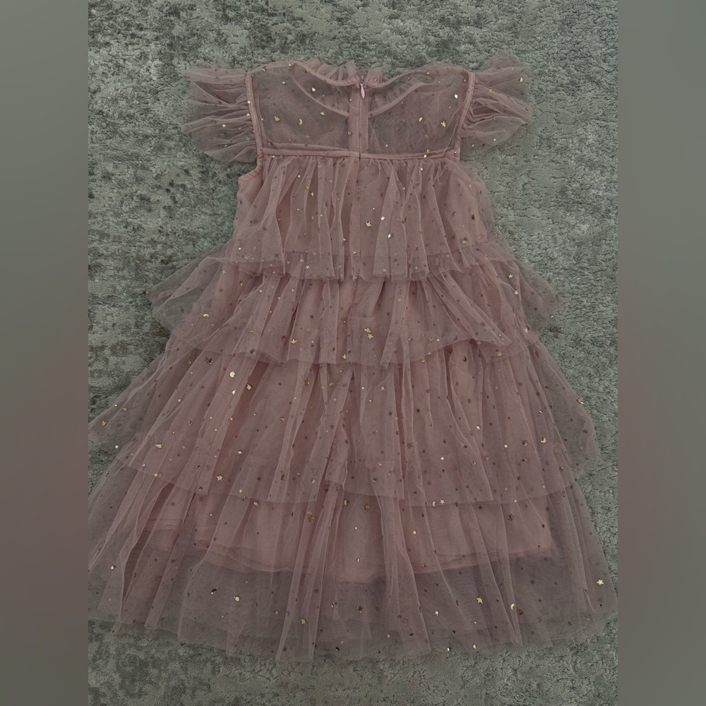 SHEIN Pink Tulle Kids Dress with Gold Accents